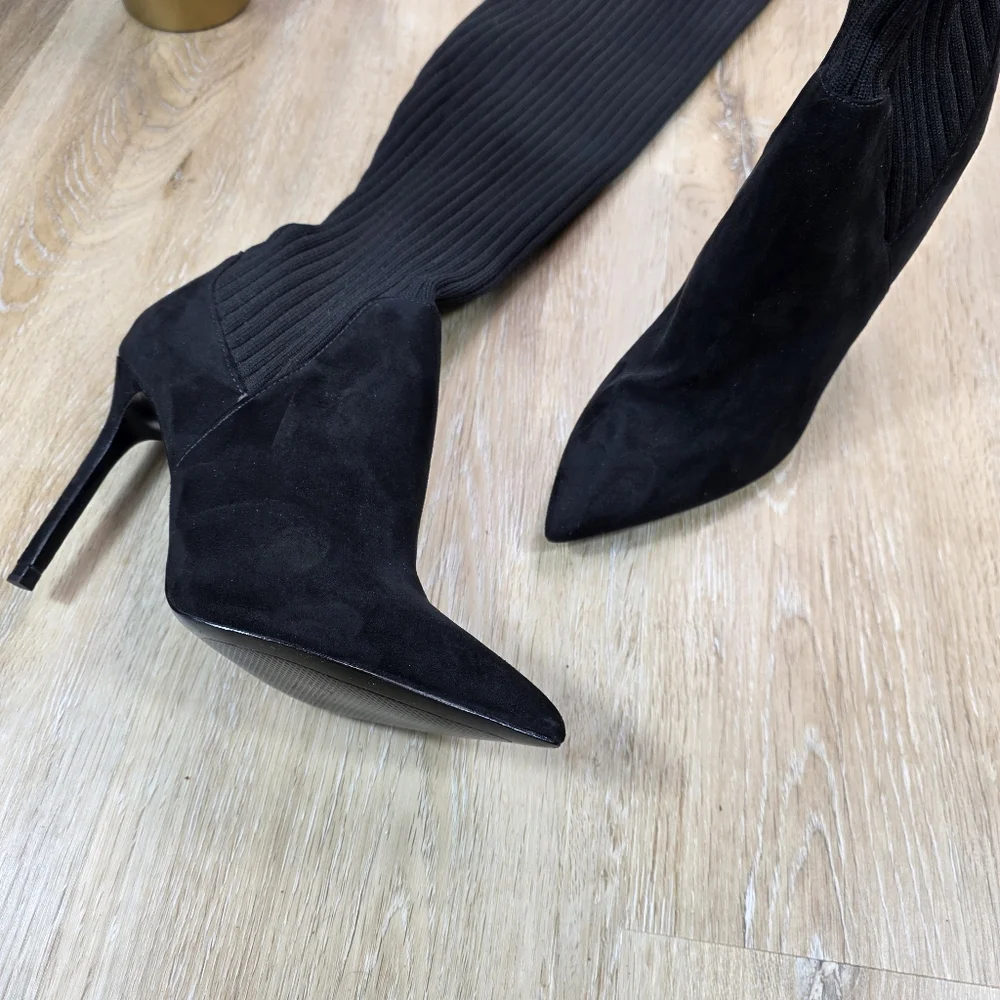 🆕️Zara Elegant Black Pull-on Knee-High Point Toe Women's Boots 6